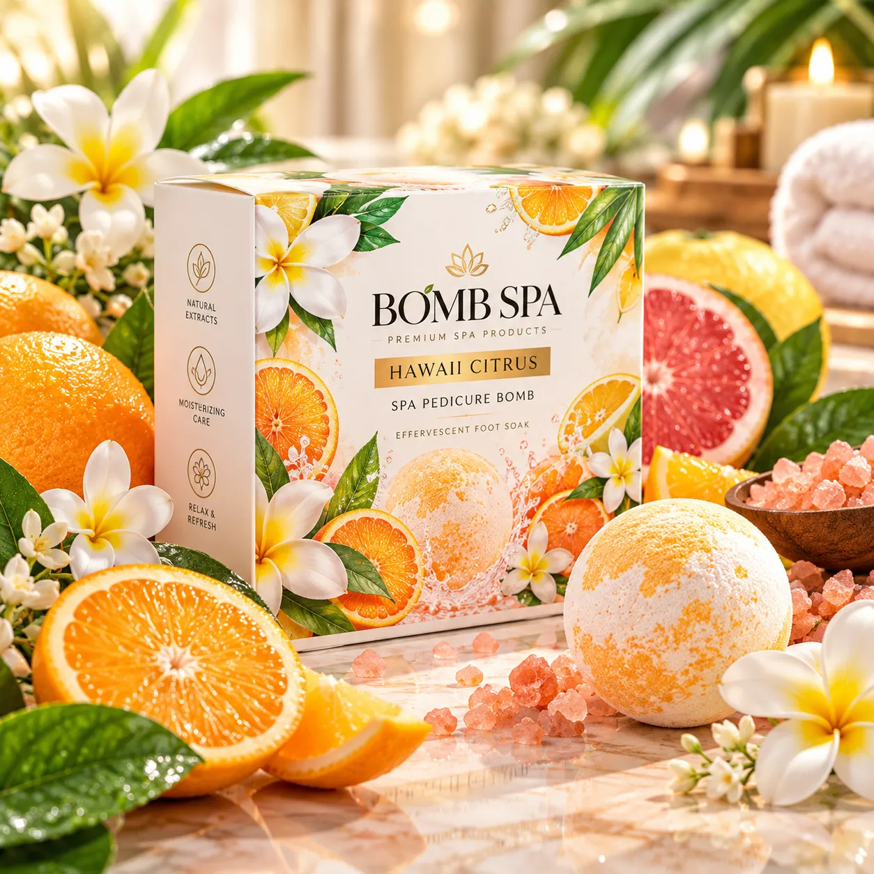 Hawaii Citrus Bomb Spa scent product arrangement
