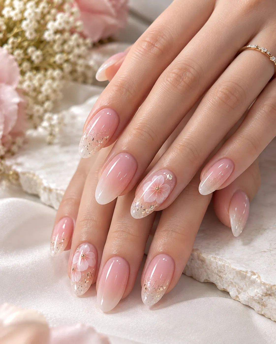 Light pink glossy Gel-X or builder gel style manicure